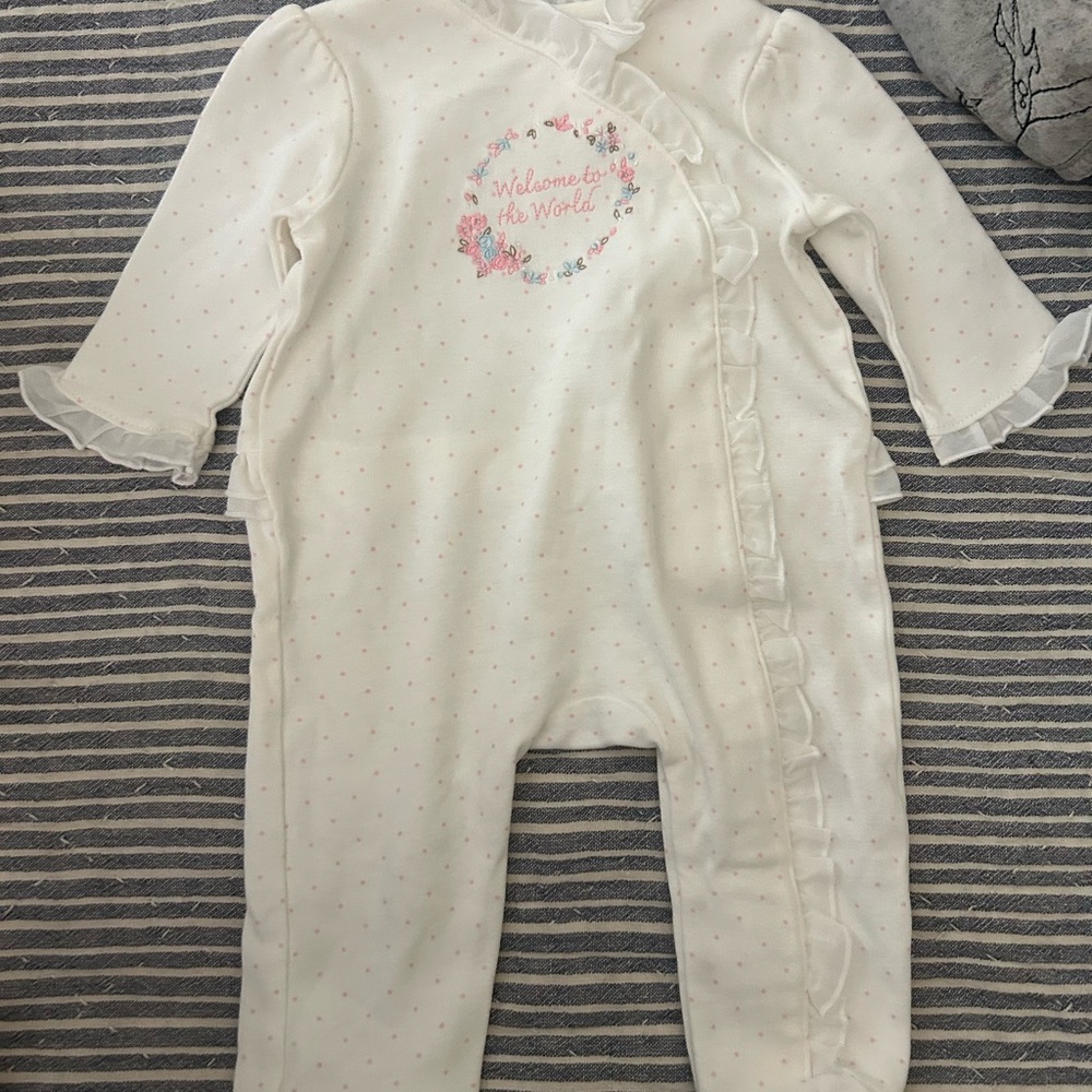 White Baby One Piece with Pink Accents